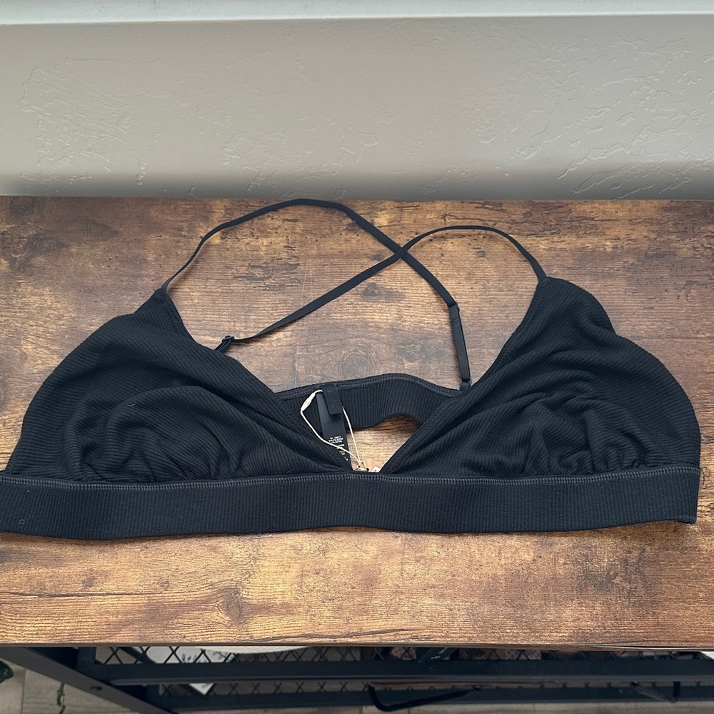 SKIMS Threadbare Cotton Rib Triangle Bralette – Size 4X (Color: Soot)